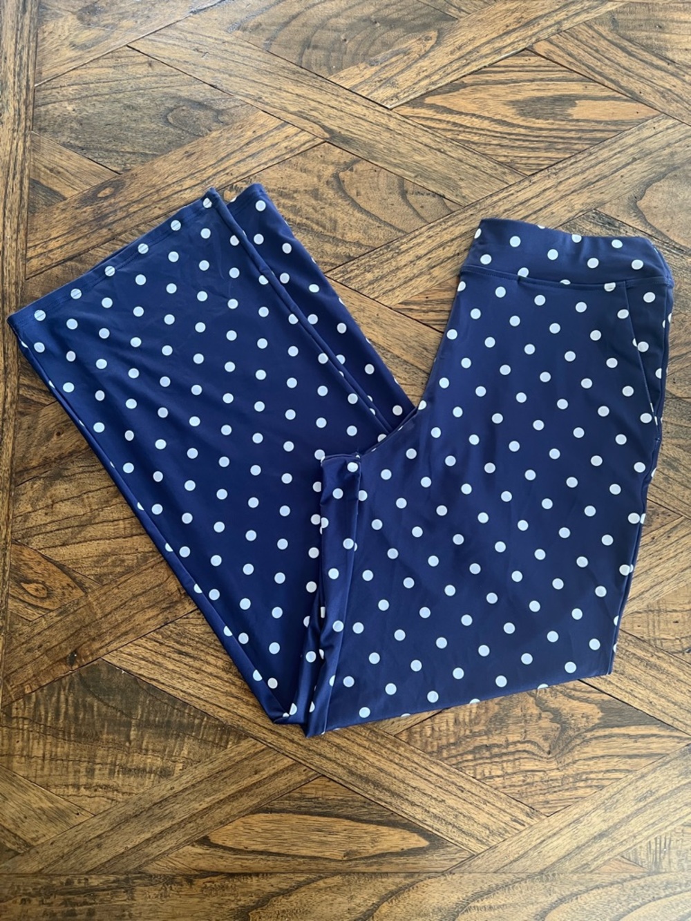Lands End Navy Blue Polka Dot Swim/Beach Coverup Pants, w/Pockets, Size S (6-8)